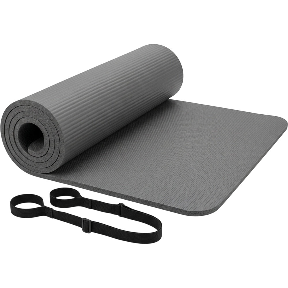 Yomba Closed-Cell NBR Yoga Mat with Carry Strap 183 x 66 cm 10 mm Graphite - Product view